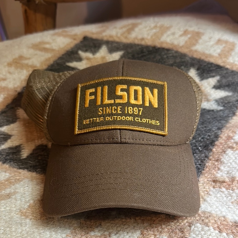 Filson Mesh Brown Gold Patch Hat